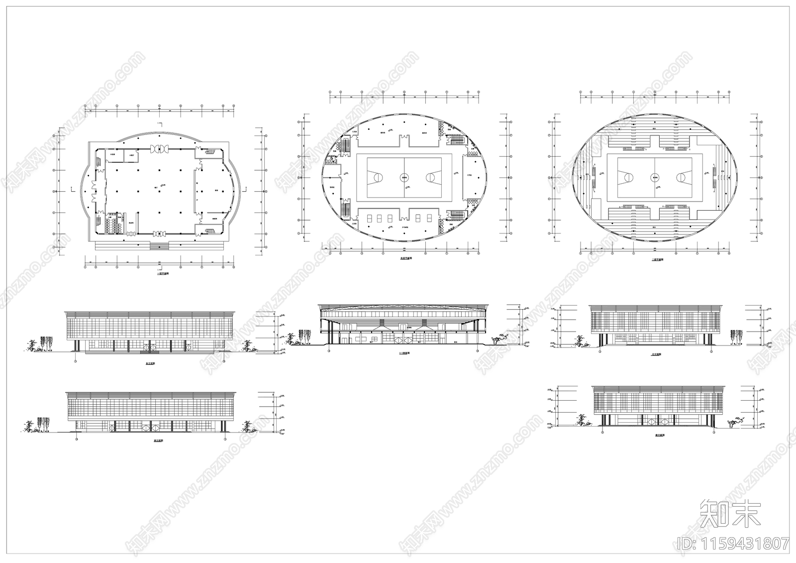 体育馆建筑设计图cad施工图下载【ID:1159431807】