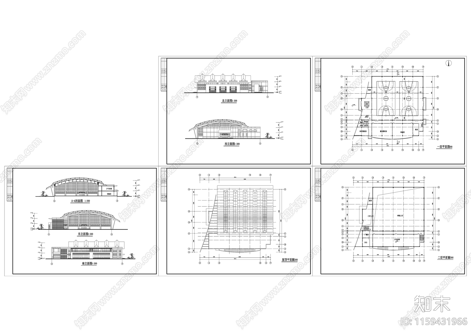 14学校体育馆建筑方案设计图cad施工图下载【ID:1159431966】