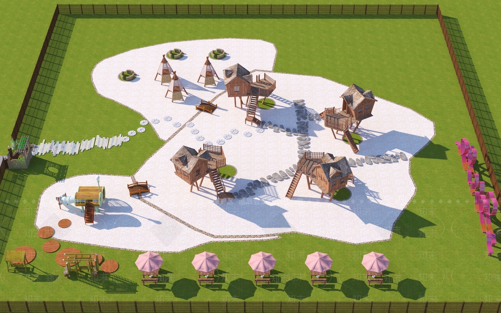 现代户外亲子儿童活动乐园3D模型下载【ID:1159438418】