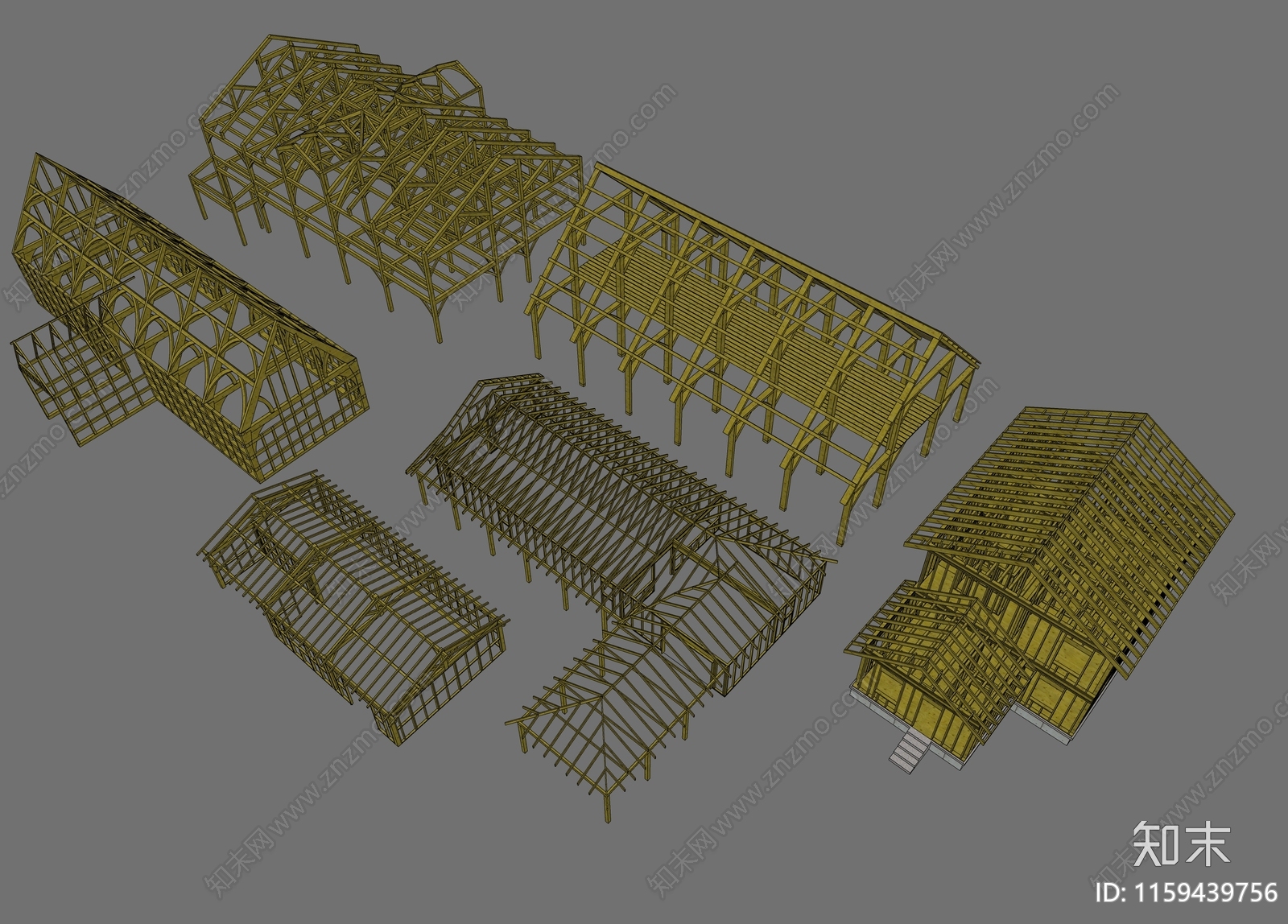现代木屋木结构木框架SU模型下载【ID:1159439756】