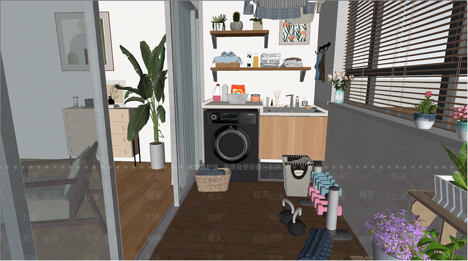 现代家居阳台SU模型下载【ID:1159440434】