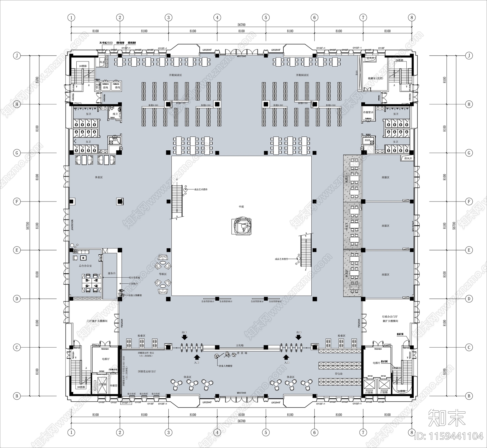 图书馆一层平面图施工图下载【ID:1159441104】