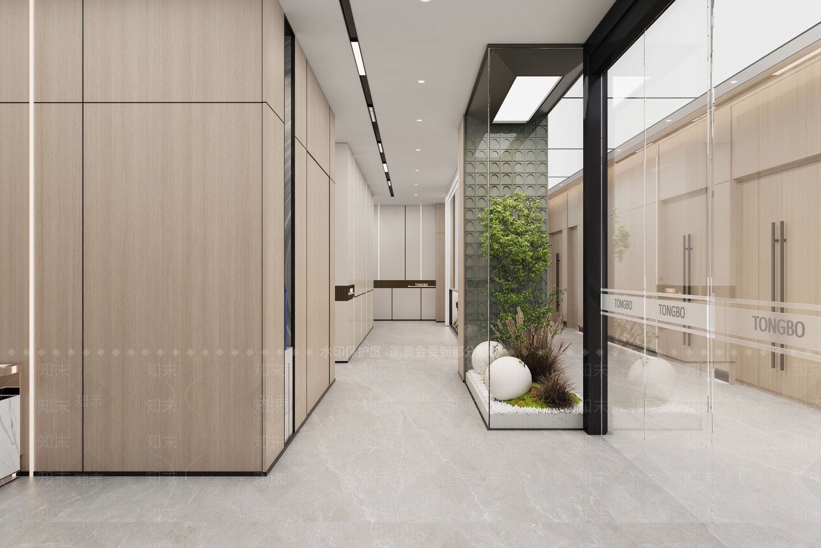 现代原木简约办公过道电梯厅3D模型下载【ID:1159443271】