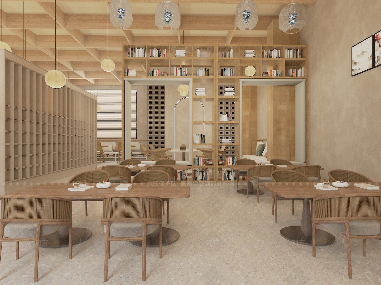 图书馆书咖侘寂原木风3D模型下载【ID:1159448866】