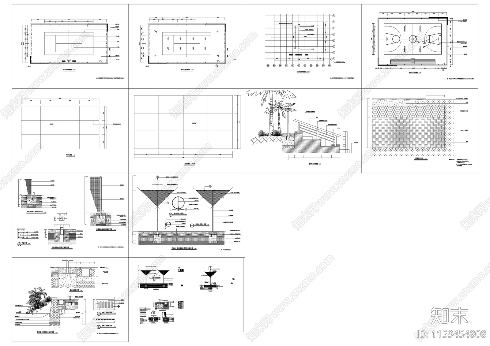篮球场cad施工图下载【ID:1159454808】