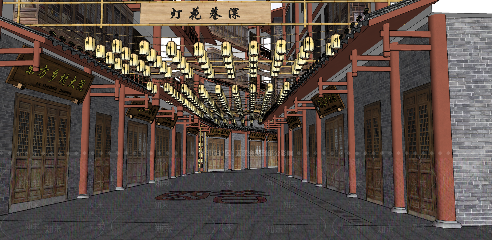 新中式商业街SU模型下载【ID:1159453629】