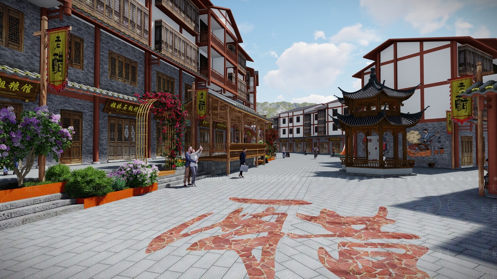 新中式商业街SU模型下载【ID:1159454261】