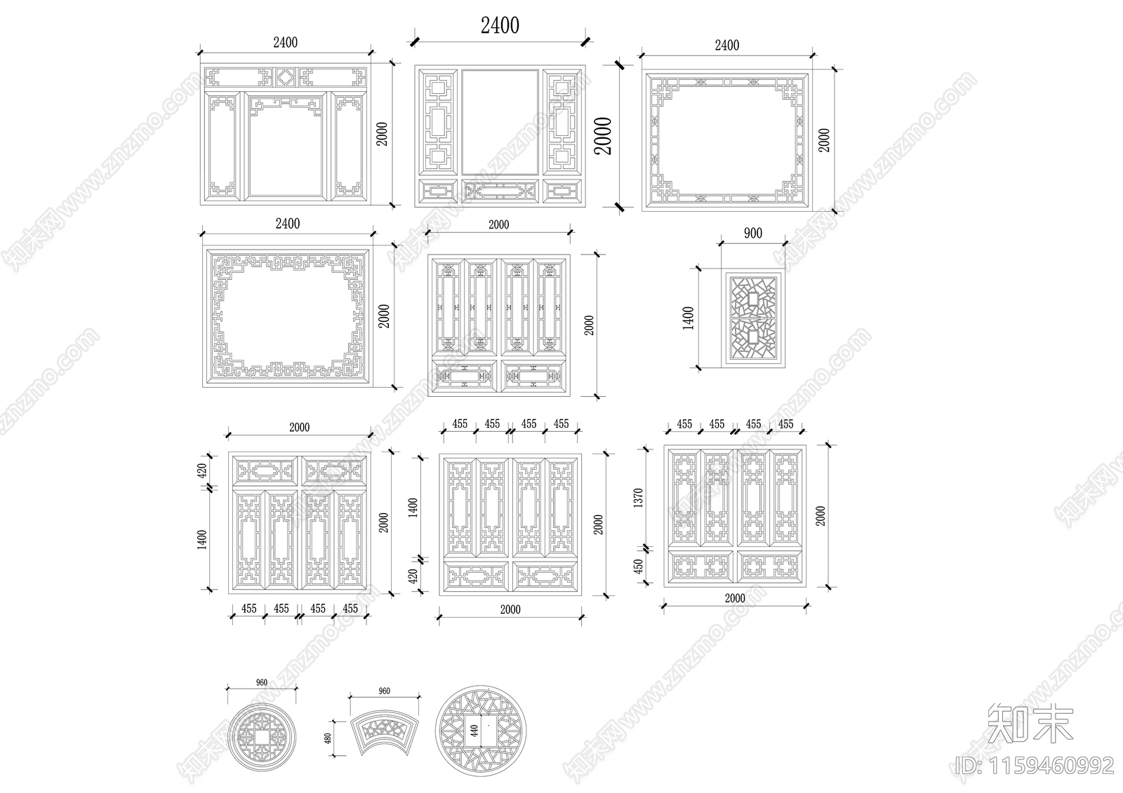 经典仿古建筑常用门窗图施工图下载【ID:1159460992】