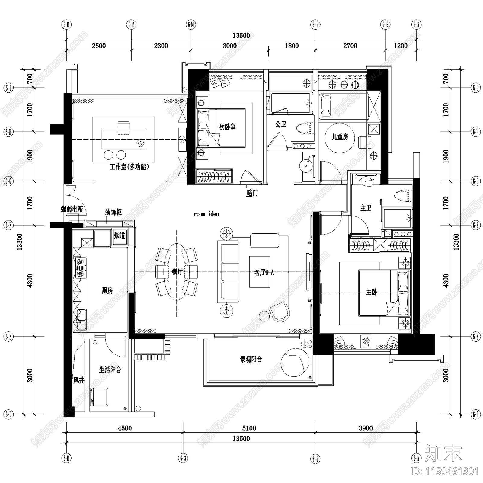 简欧现代壹方中心大平层样板房室内家装cad施工图下载【ID:1159461301】