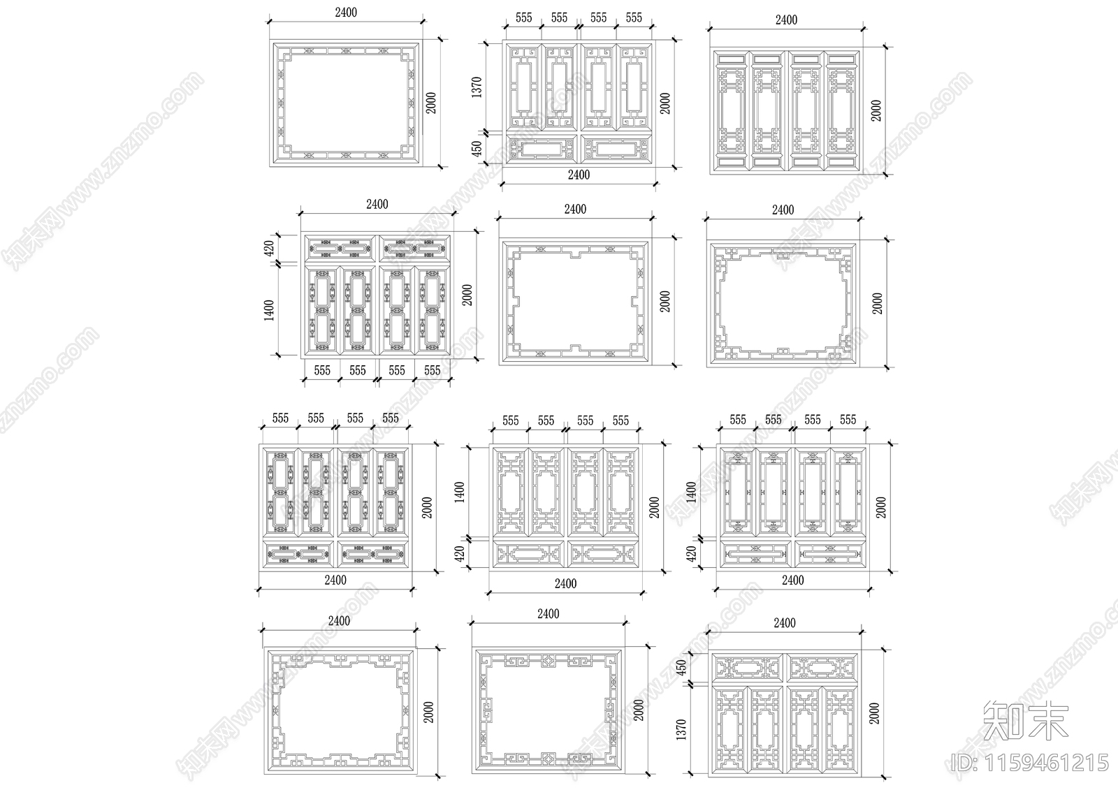 经典仿古建筑常用门窗图施工图下载【ID:1159461215】