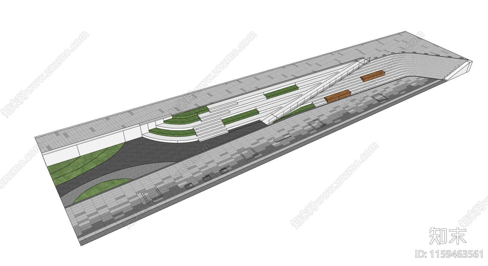 现代台阶景观SU模型下载【ID:1159463561】