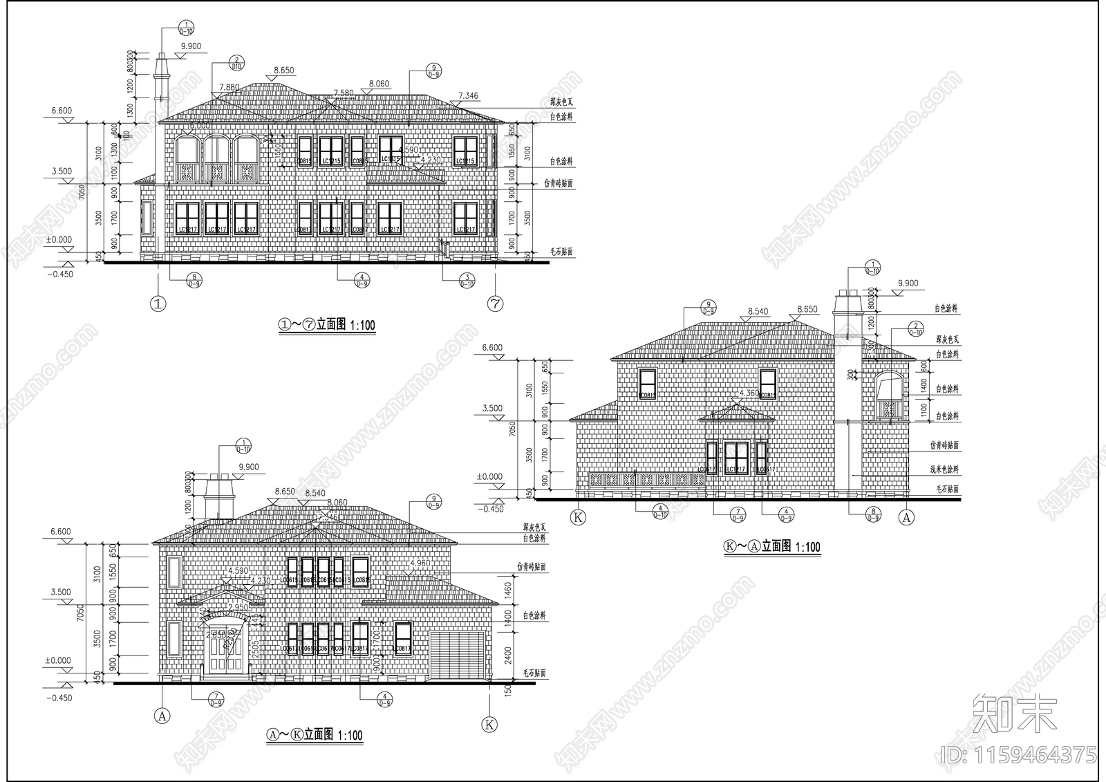 别墅建筑设计全cad施工图下载【ID:1159464375】