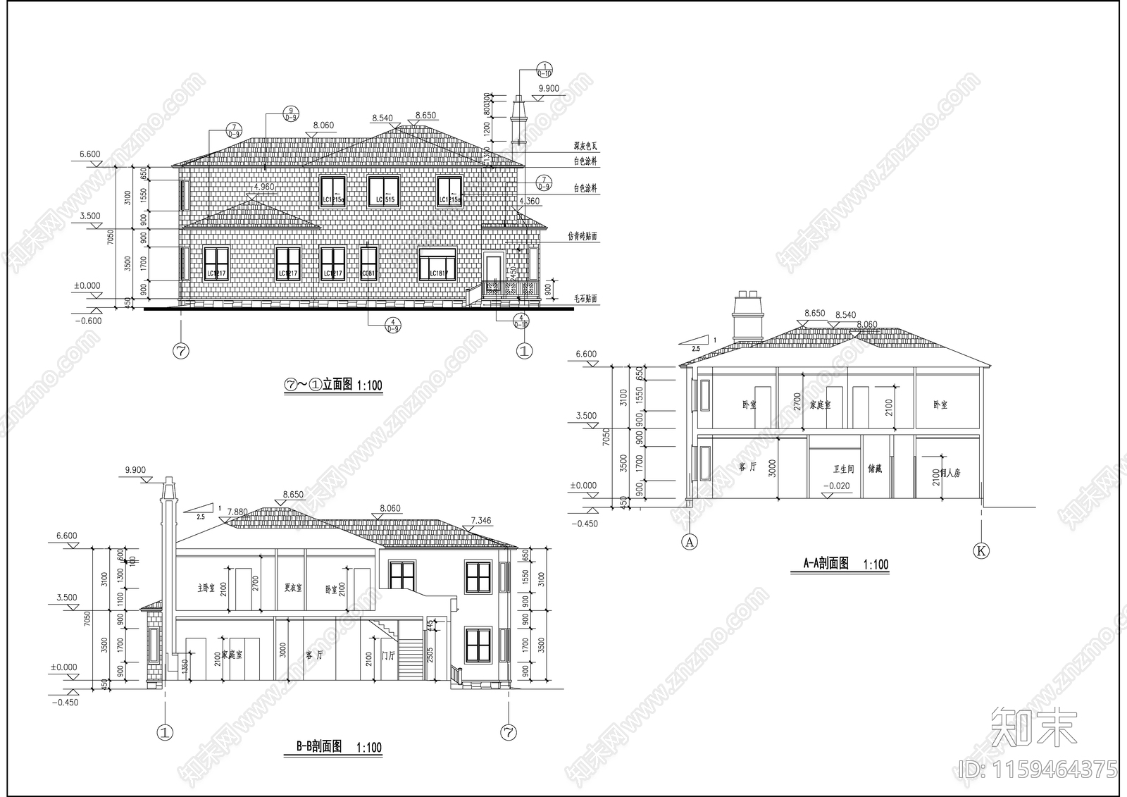 别墅建筑设计全cad施工图下载【ID:1159464375】