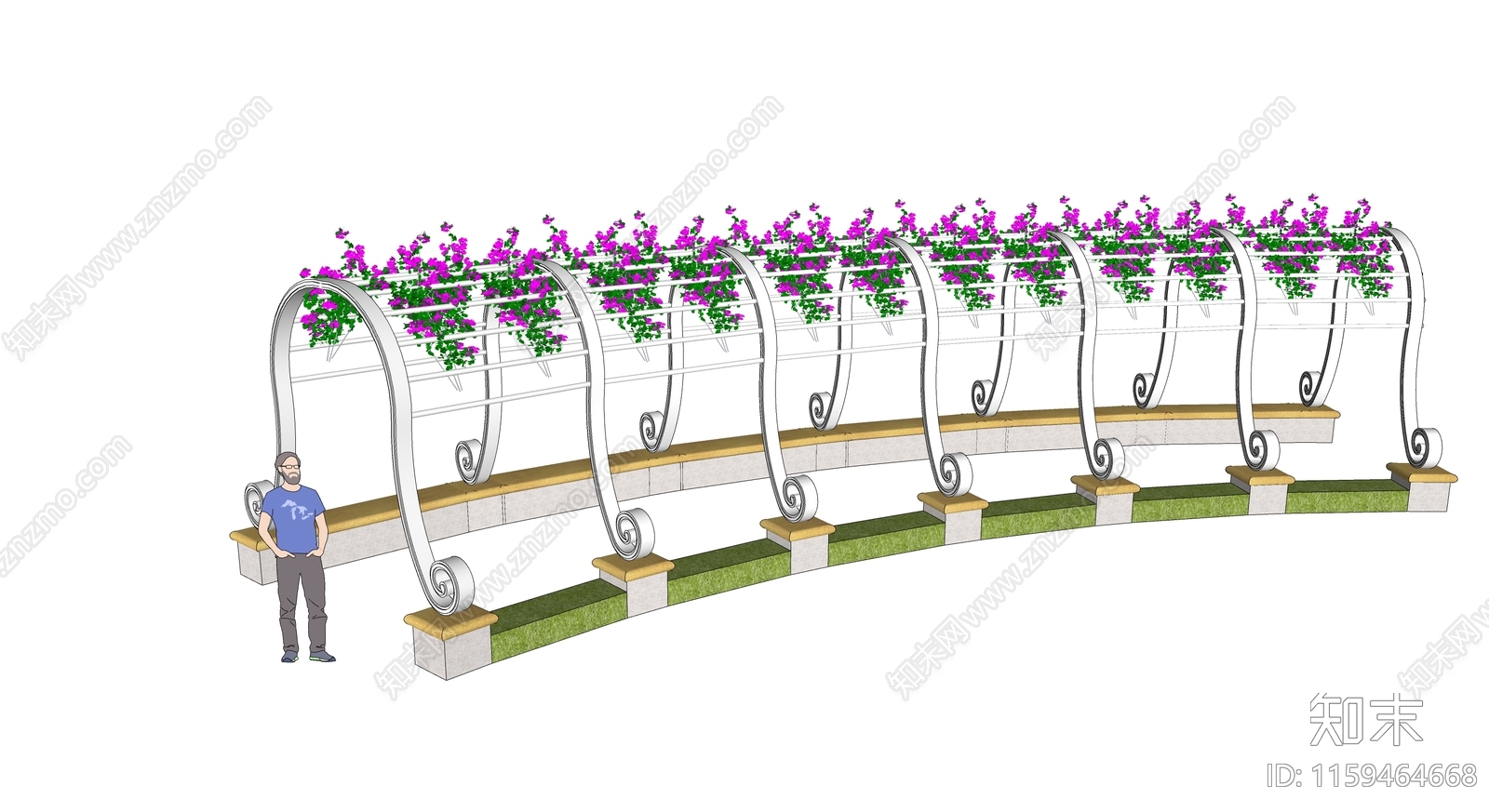 现代弧形紫藤花架SU模型下载【ID:1159464668】