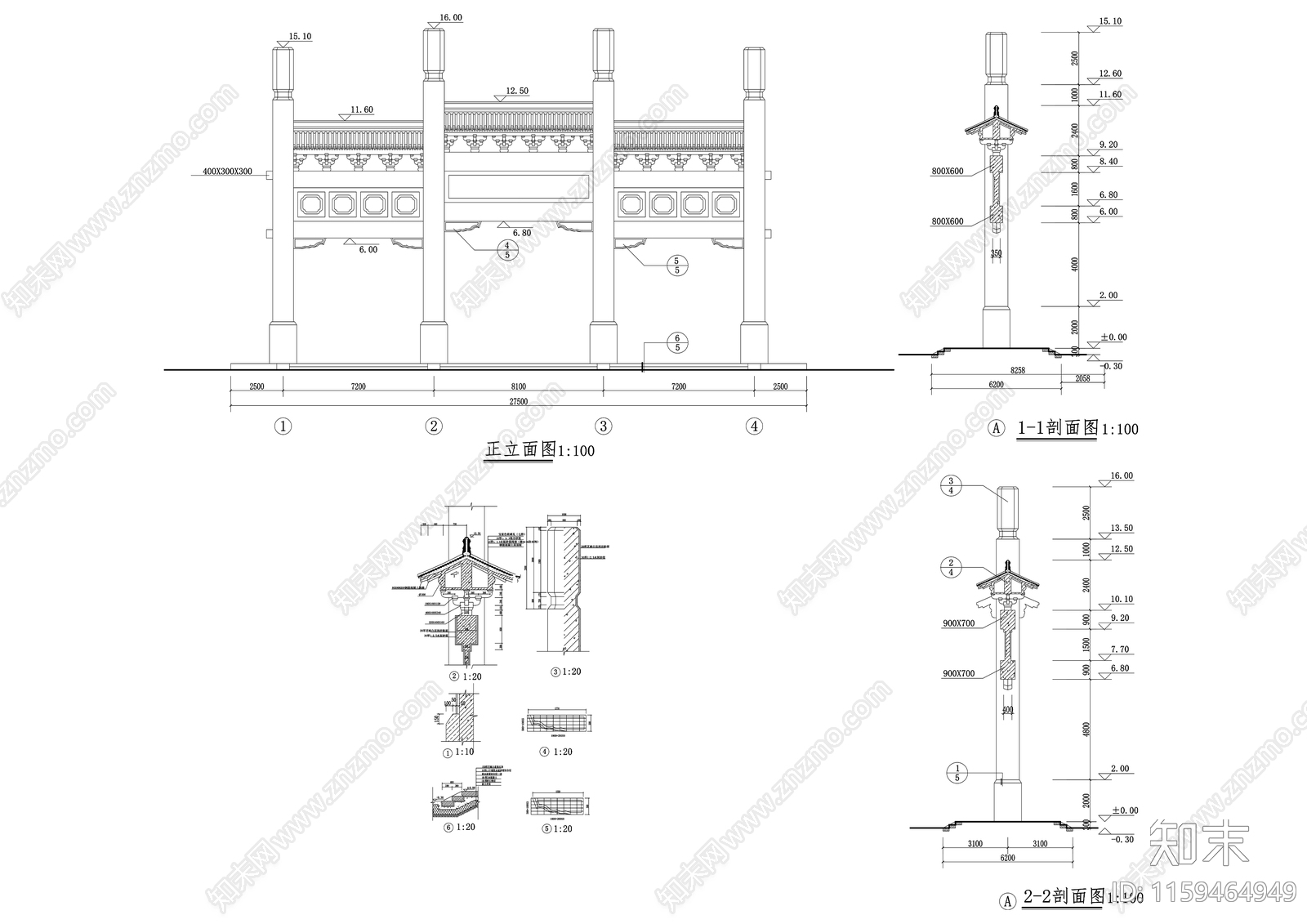 59牌坊cad施工图下载【ID:1159464949】