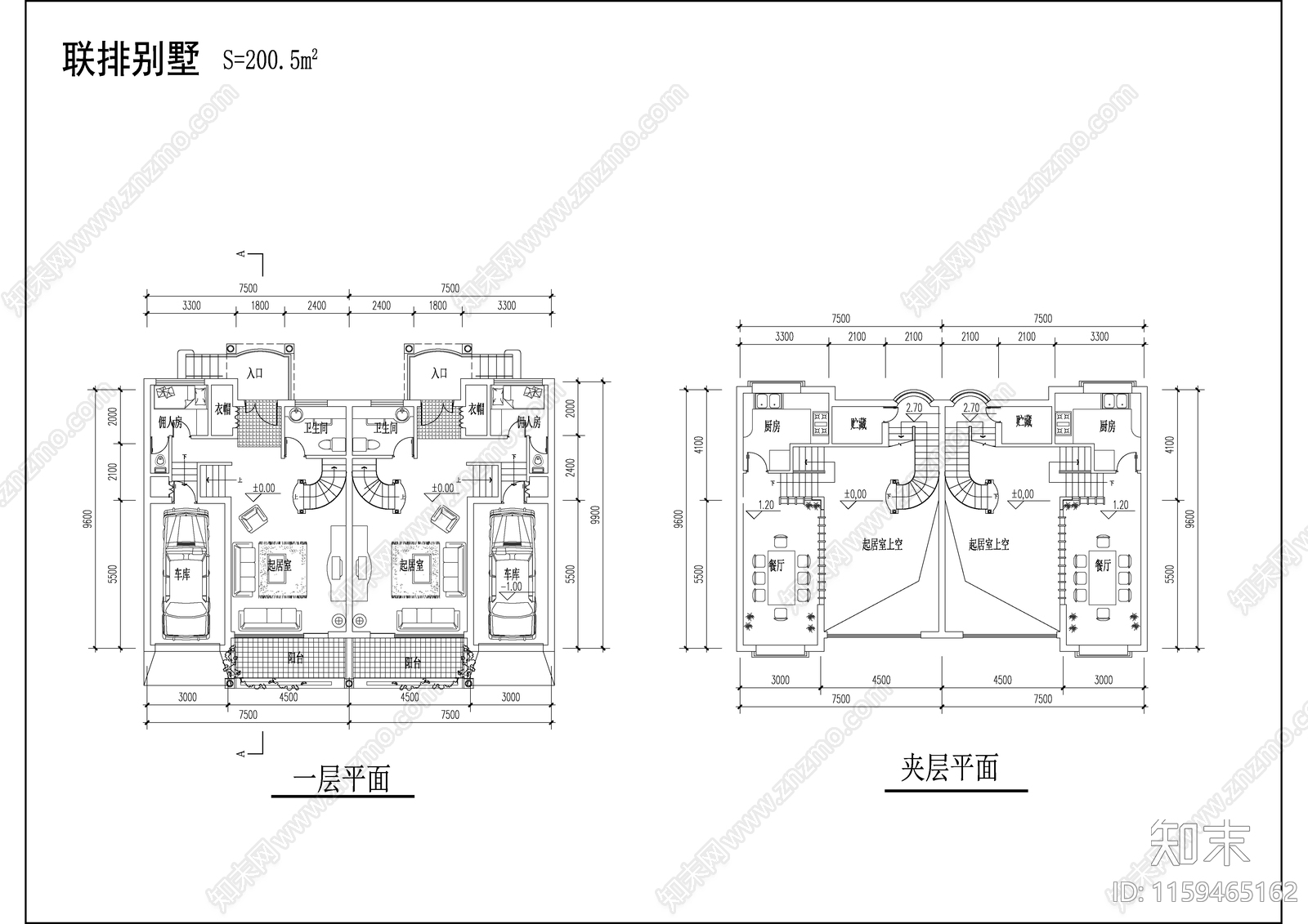 多层联排别墅建筑设计图cad施工图下载【ID:1159465162】