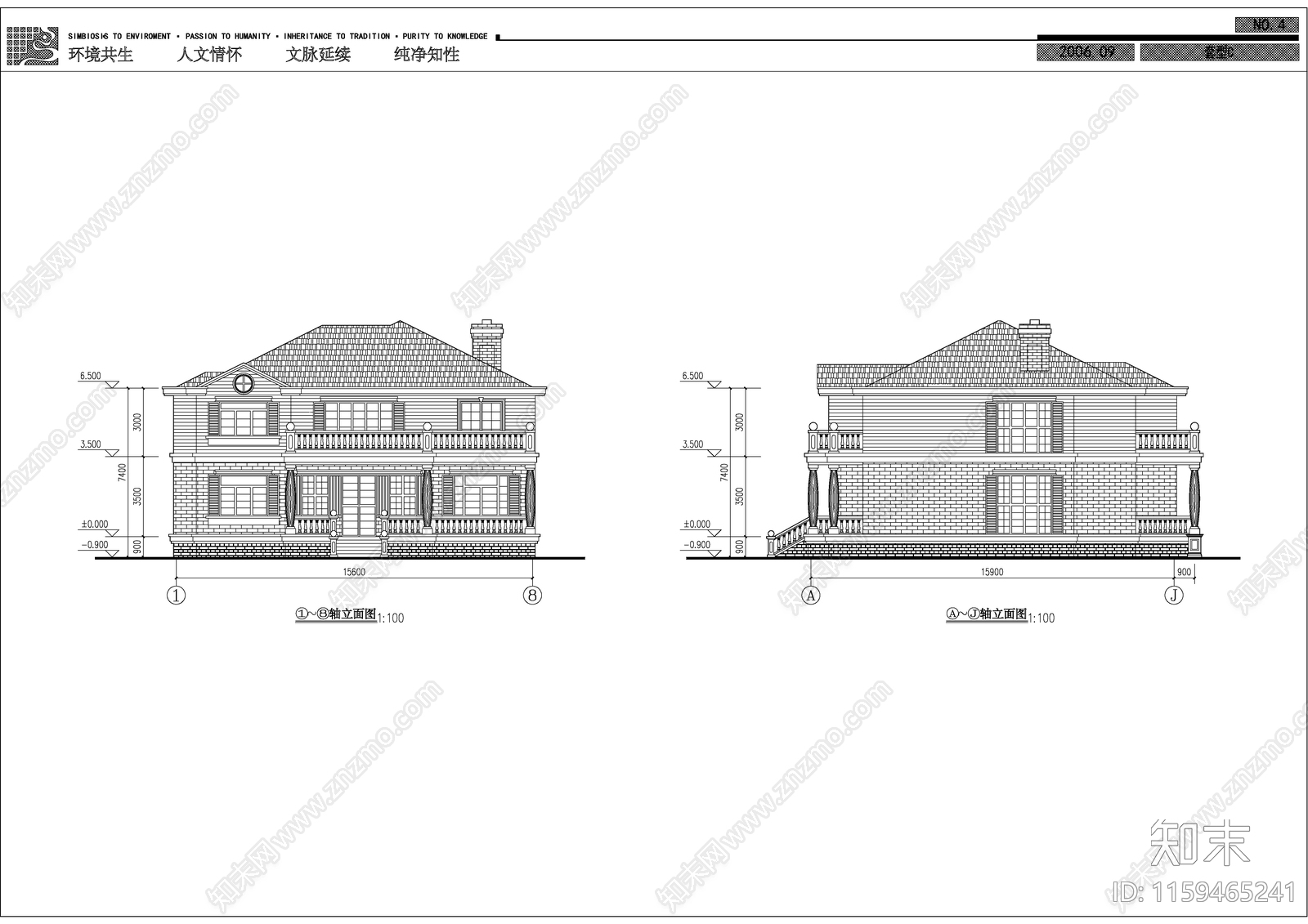 多层特色住宅别墅建筑设计图cad施工图下载【ID:1159465241】