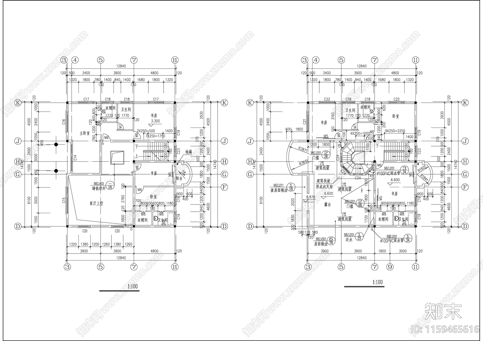 欧式私人别墅建筑设计全cad施工图下载【ID:1159465616】