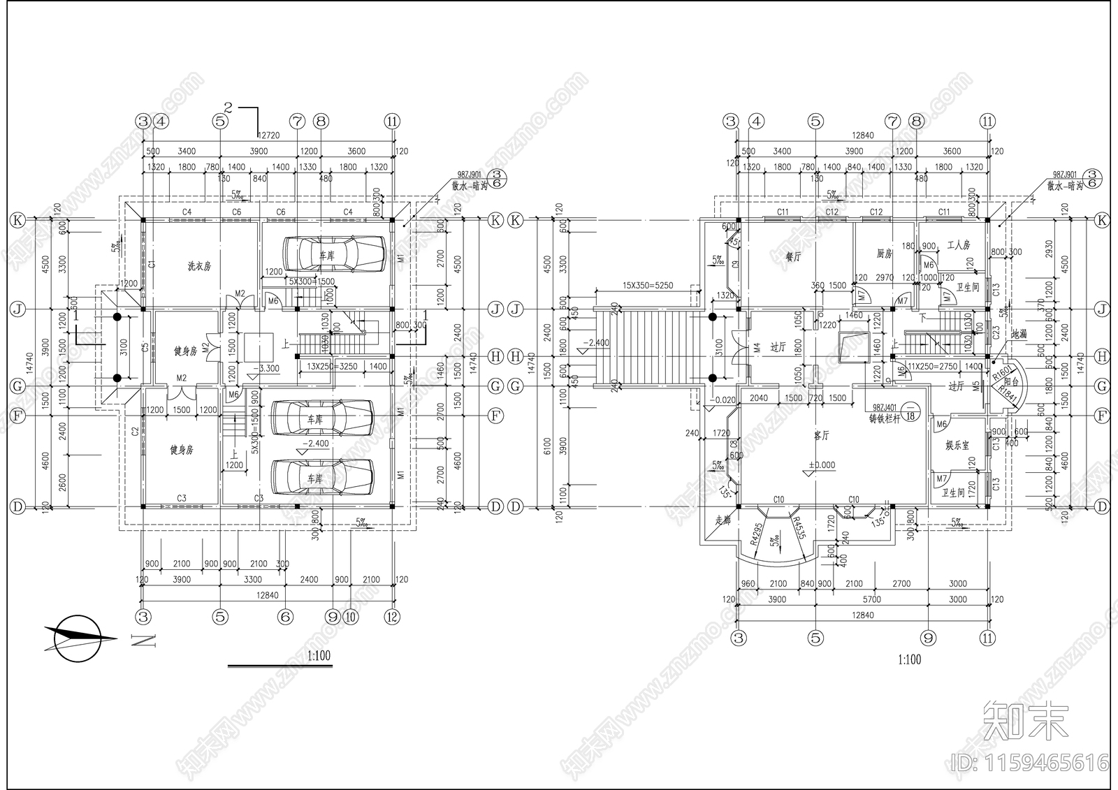欧式私人别墅建筑设计全cad施工图下载【ID:1159465616】