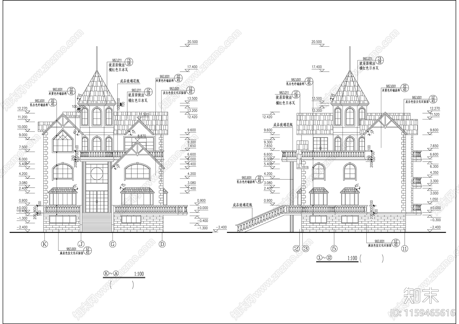 欧式私人别墅建筑设计全cad施工图下载【ID:1159465616】