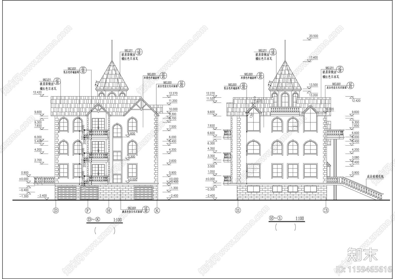 欧式私人别墅建筑设计全cad施工图下载【ID:1159465616】