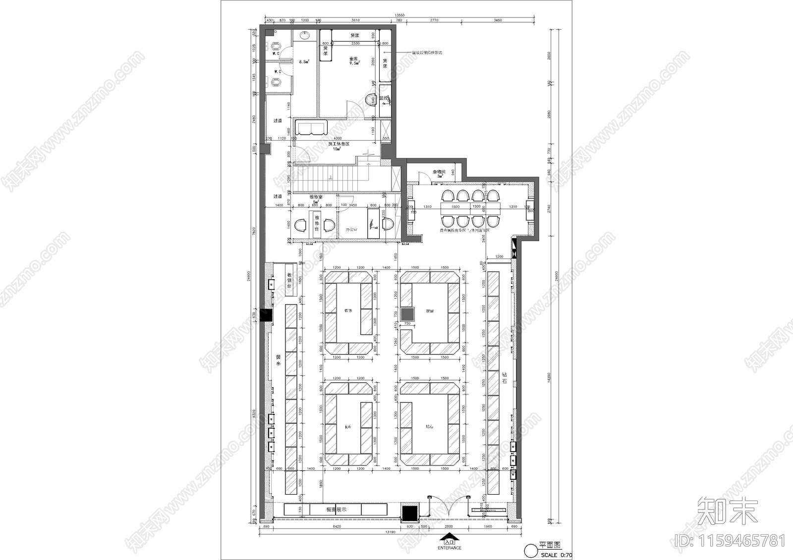 现代珠宝店cad施工图下载【ID:1159465781】