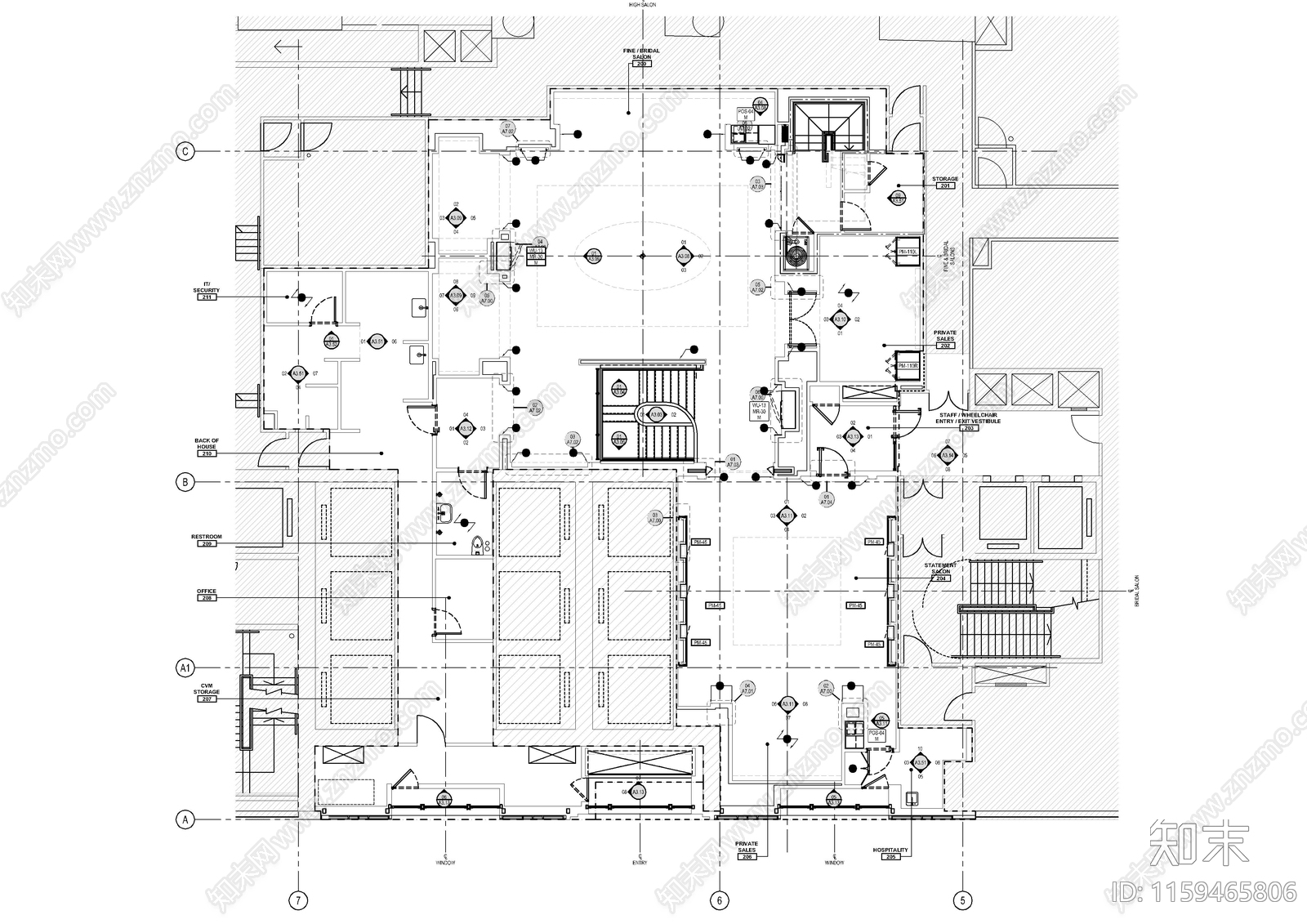 大型高端珠宝店cad施工图下载【ID:1159465806】