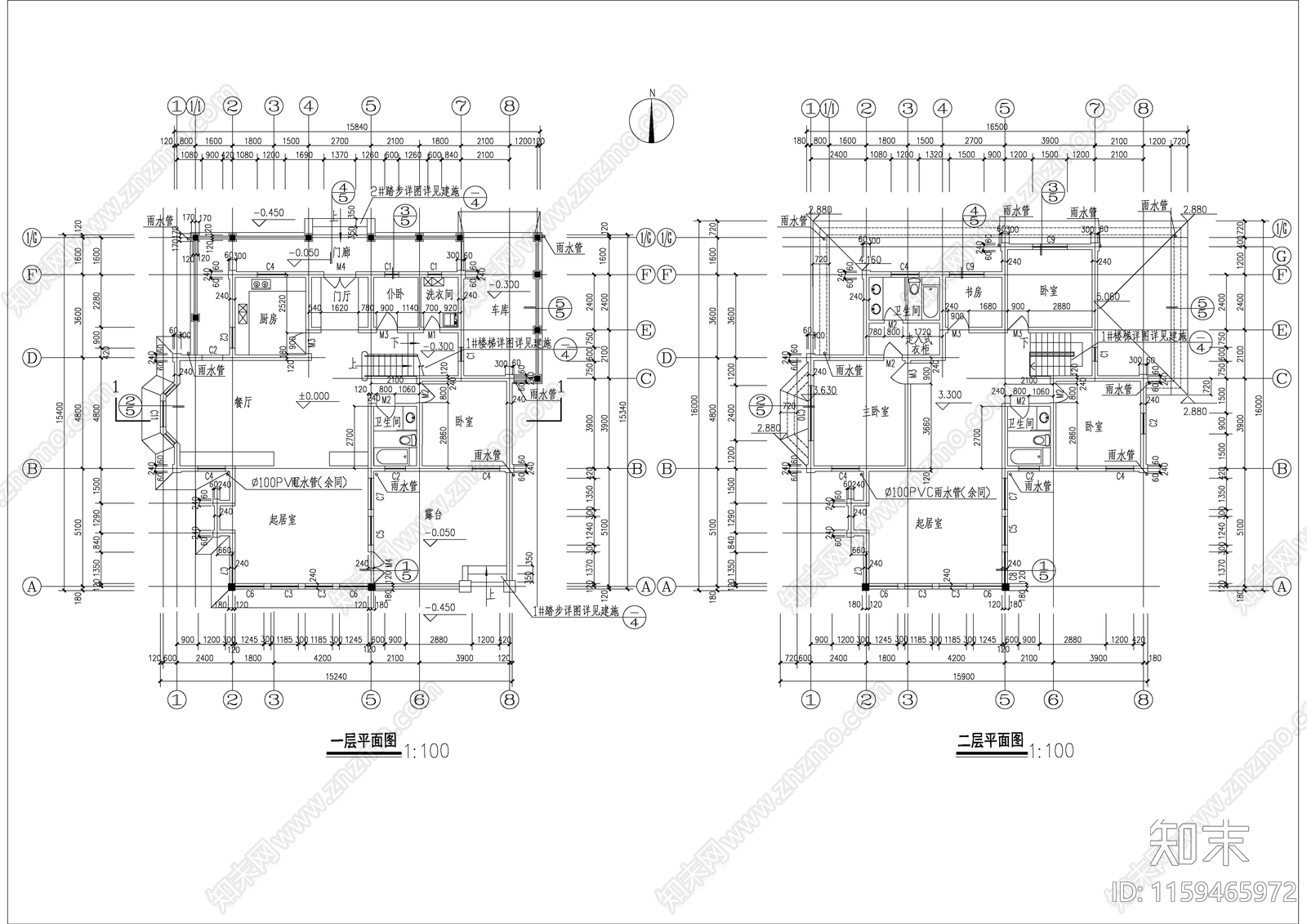 C型别墅建筑设计图纸cad施工图下载【ID:1159465972】