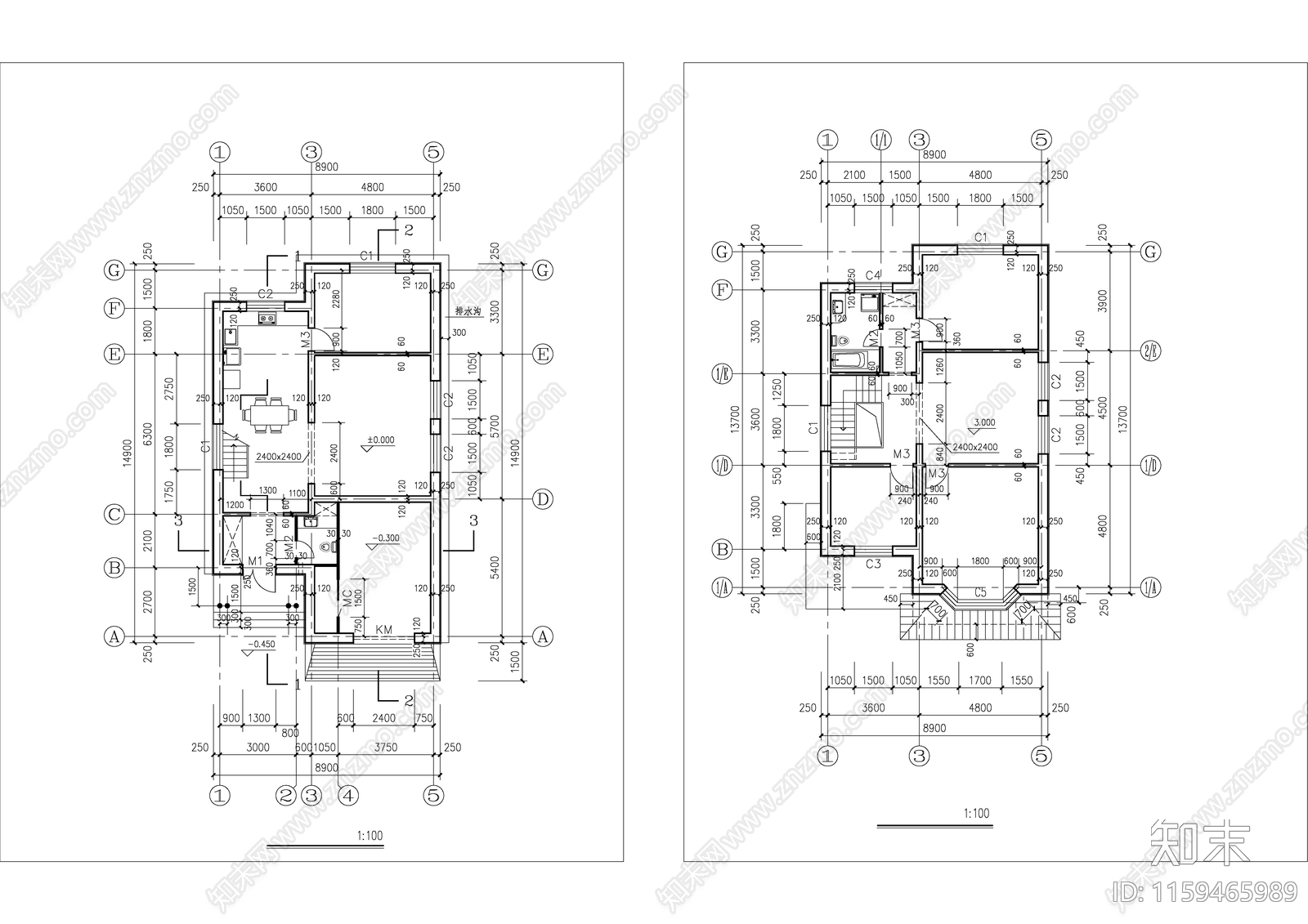 别墅建筑设计建筑设计图纸cad施工图下载【ID:1159465989】