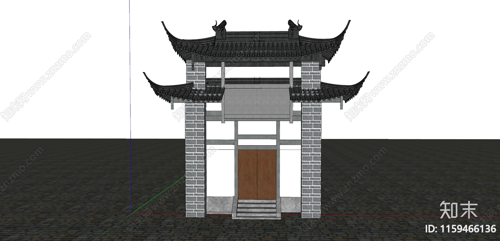 新中式古建大门SU模型下载【ID:1159466136】