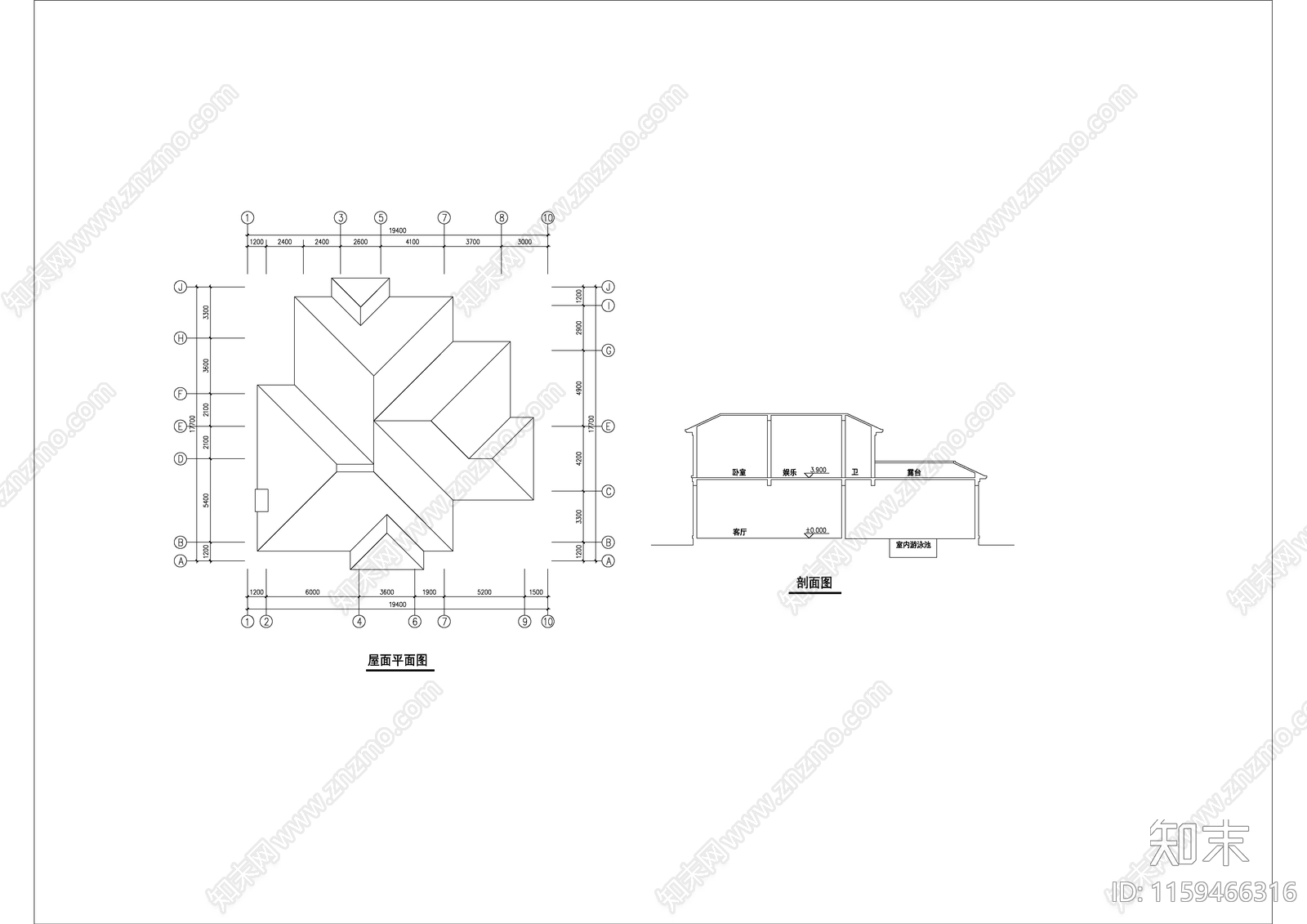 独栋二层别墅建筑设cad施工图下载【ID:1159466316】