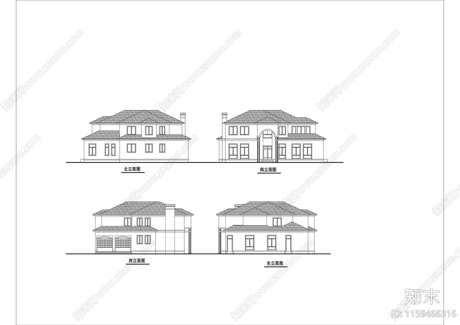 独栋二层别墅建筑设cad施工图下载【ID:1159466316】