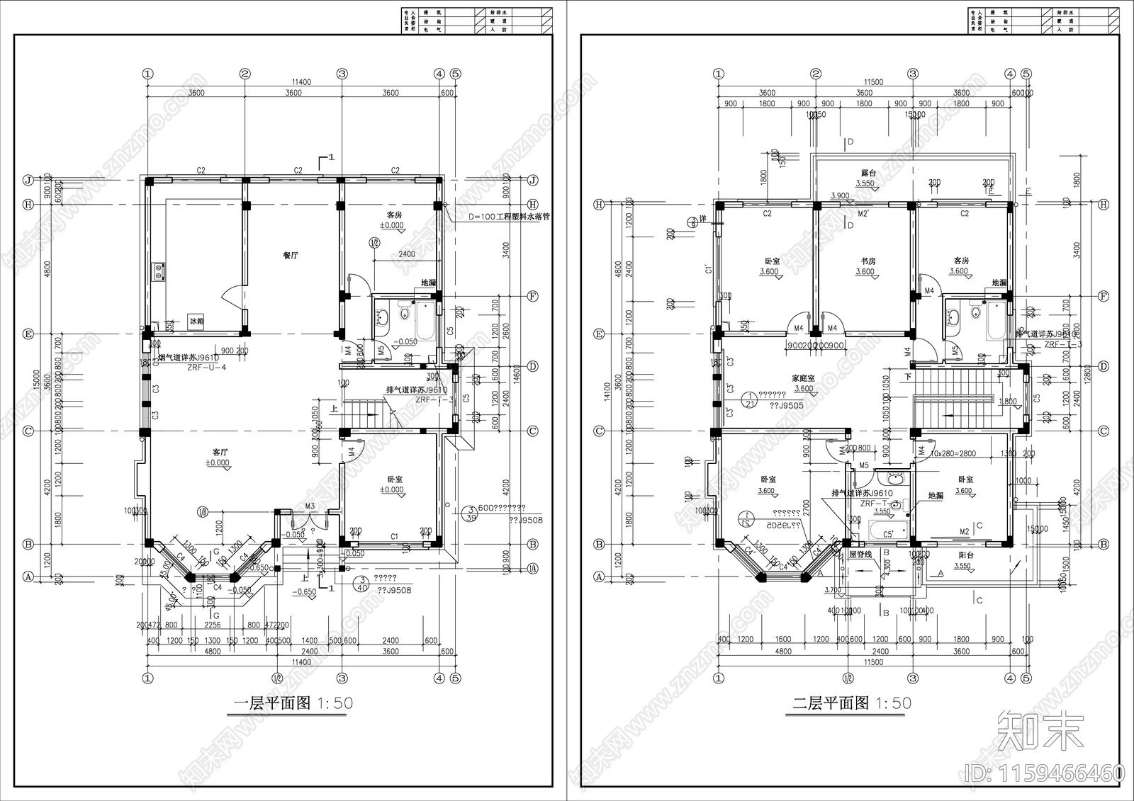 乔爱别墅建筑设计CAcad施工图下载【ID:1159466460】