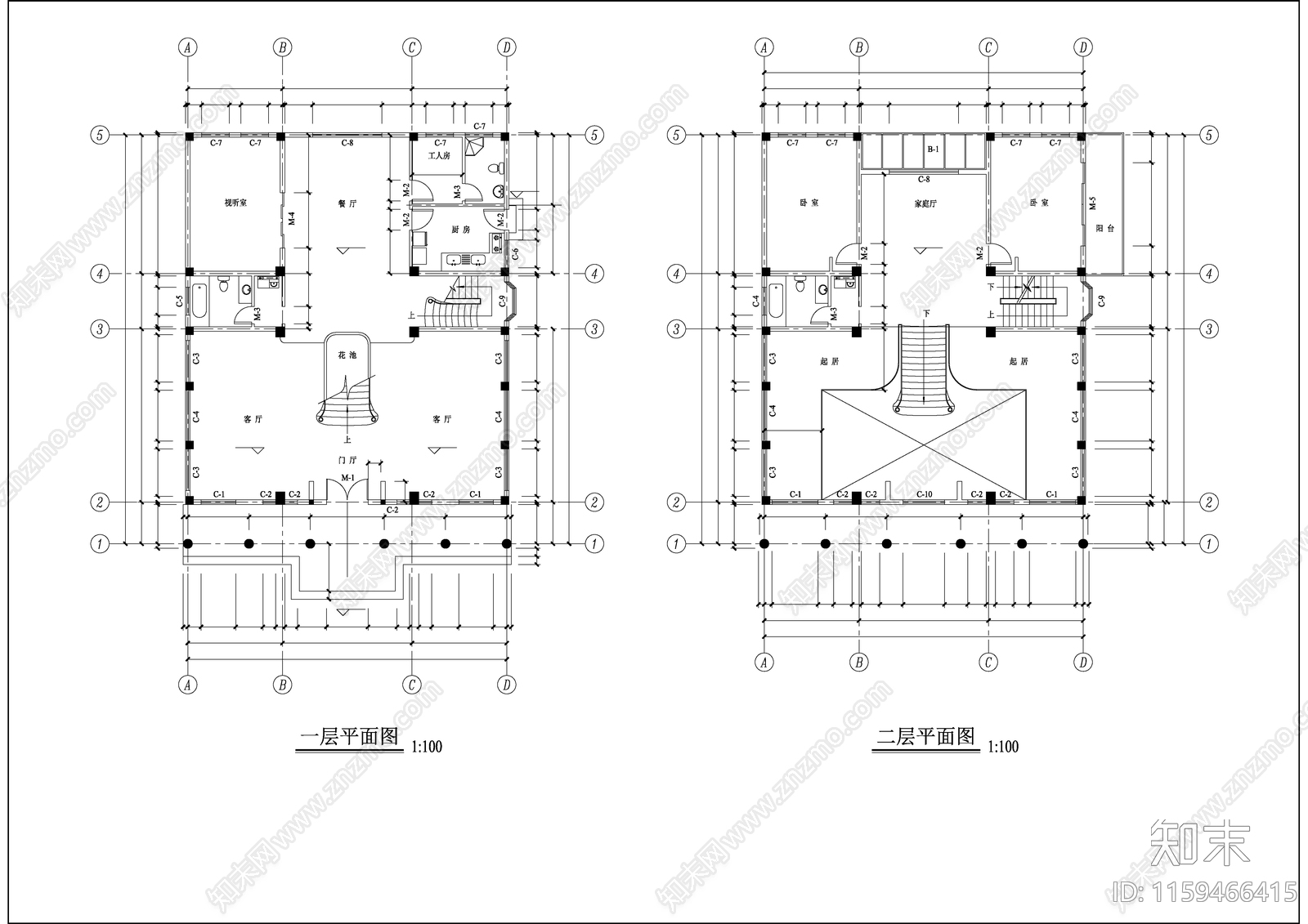 某地区三层别墅户型建筑设cad施工图下载【ID:1159466415】