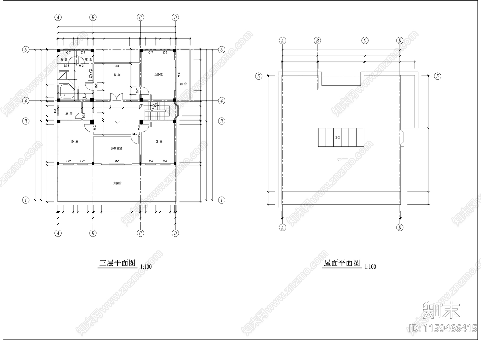 某地区三层别墅户型建筑设cad施工图下载【ID:1159466415】