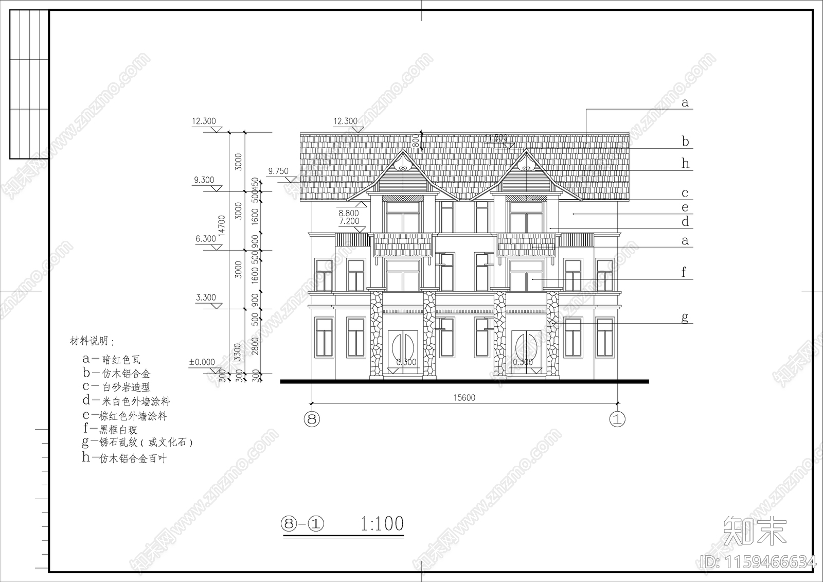 山庄中式别墅建筑设cad施工图下载【ID:1159466634】