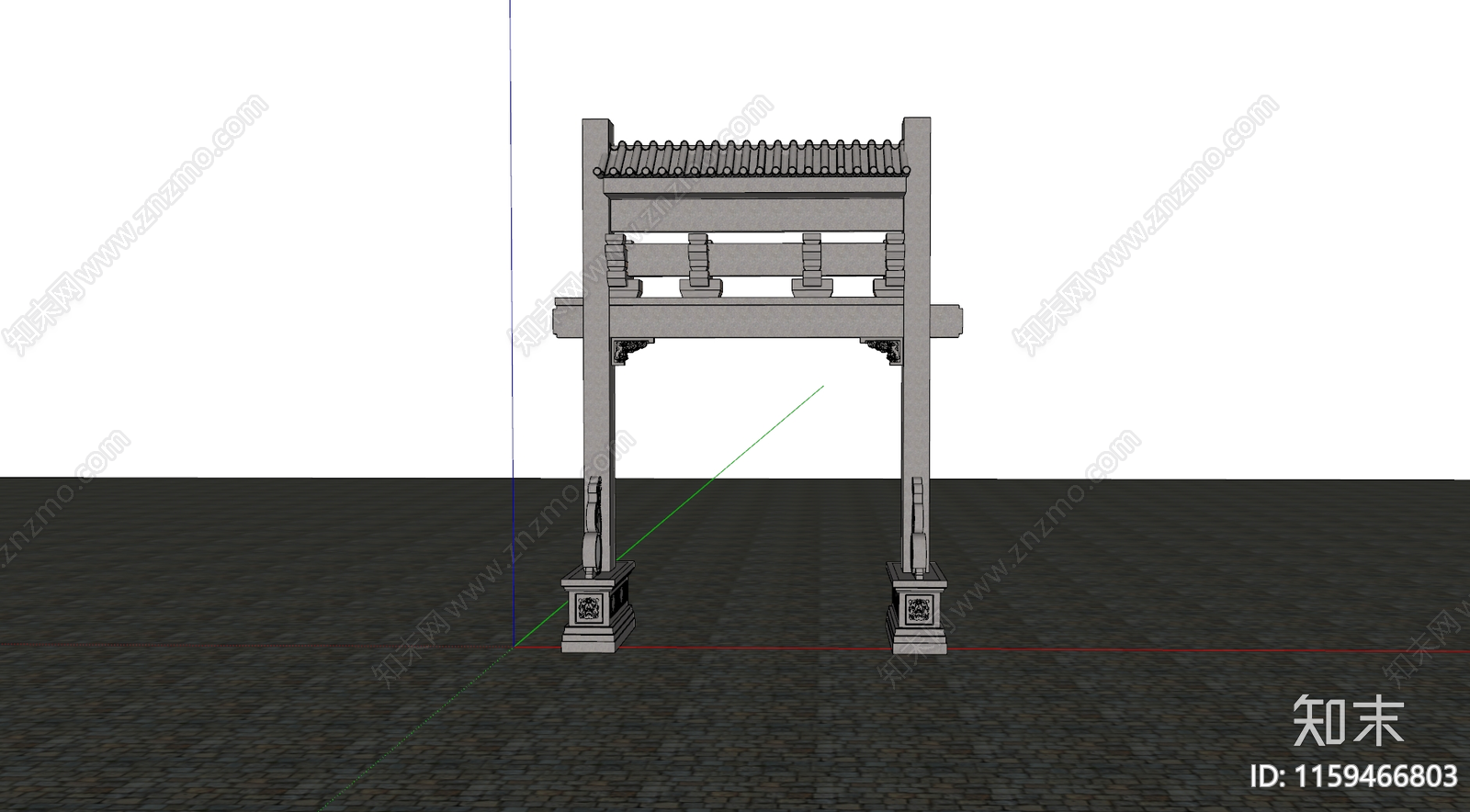 新中式古建筑牌坊SU模型下载【ID:1159466803】