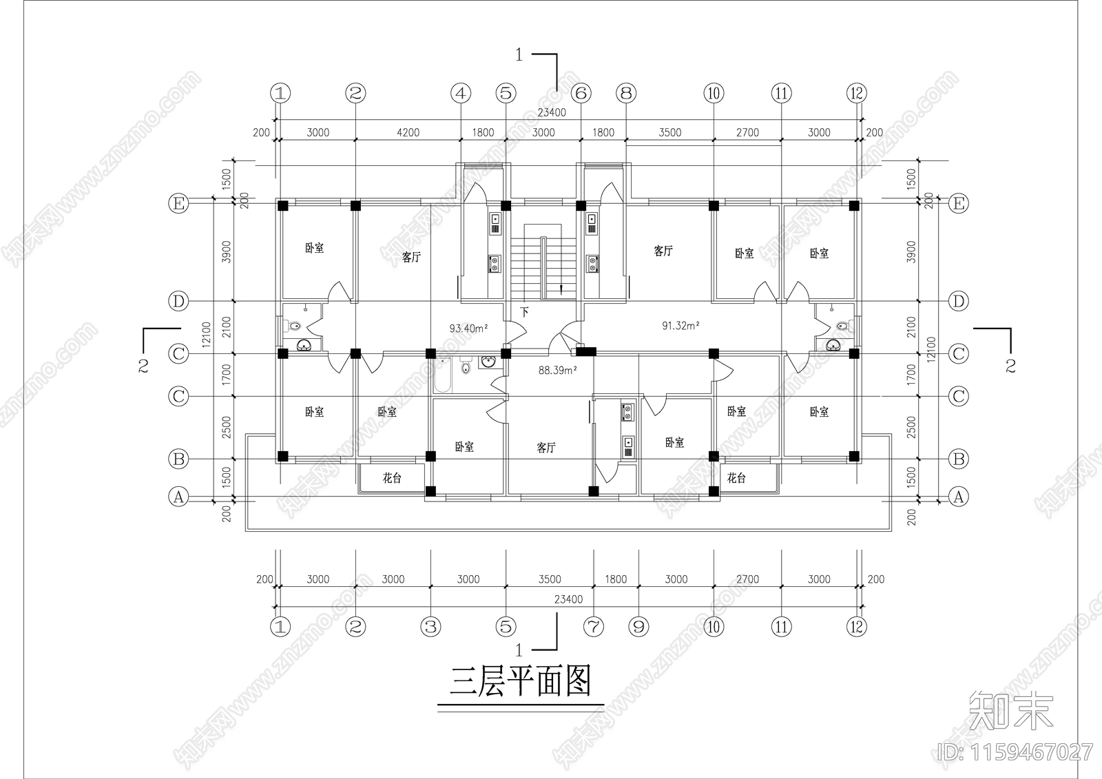 三层别墅建筑设计施工详图全套cad施工图下载【ID:1159467027】