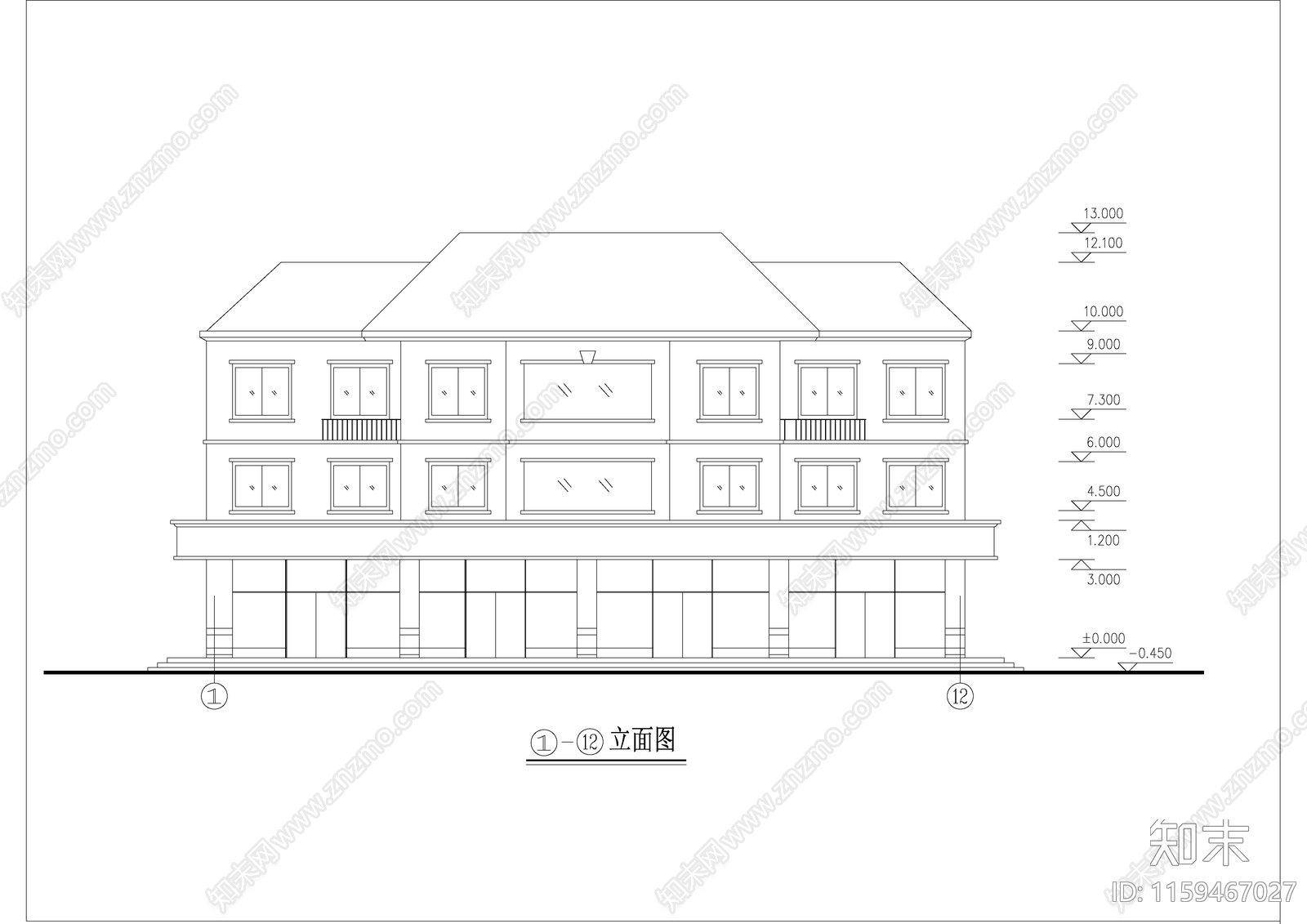 三层别墅建筑设计施工详图全套cad施工图下载【ID:1159467027】