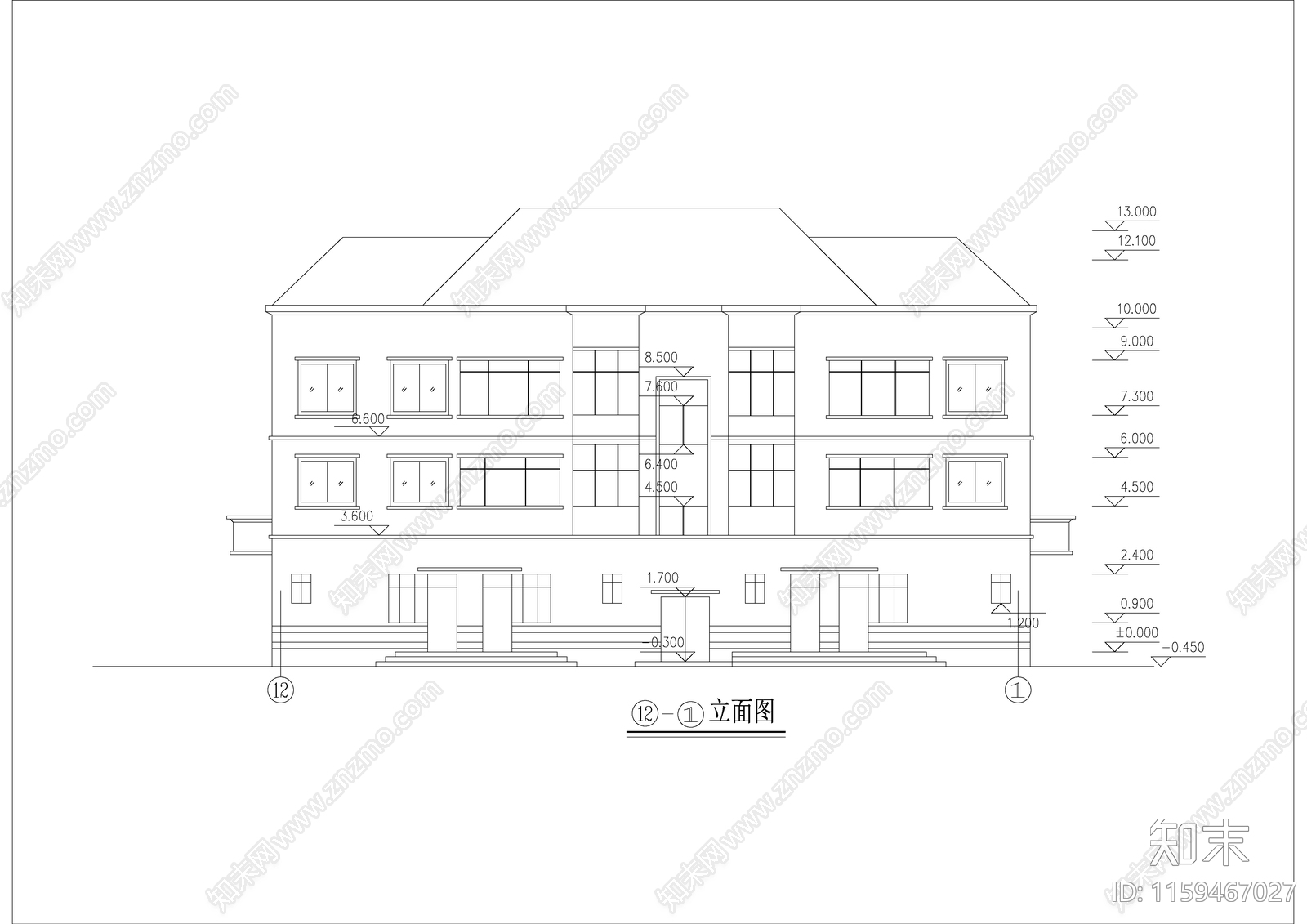 三层别墅建筑设计施工详图全套cad施工图下载【ID:1159467027】