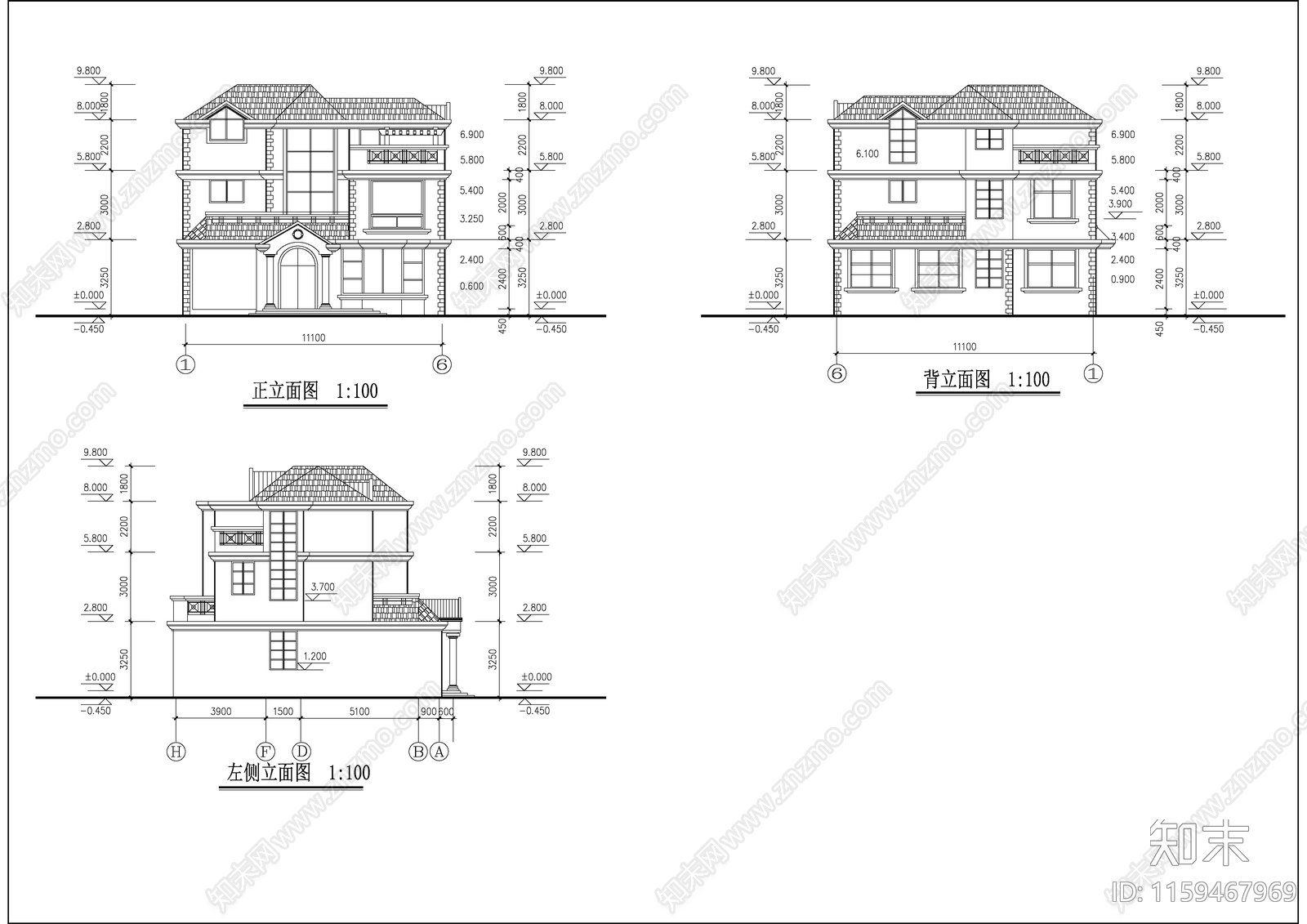 小区多层特色别墅建筑设计图纸cad施工图下载【ID:1159467969】