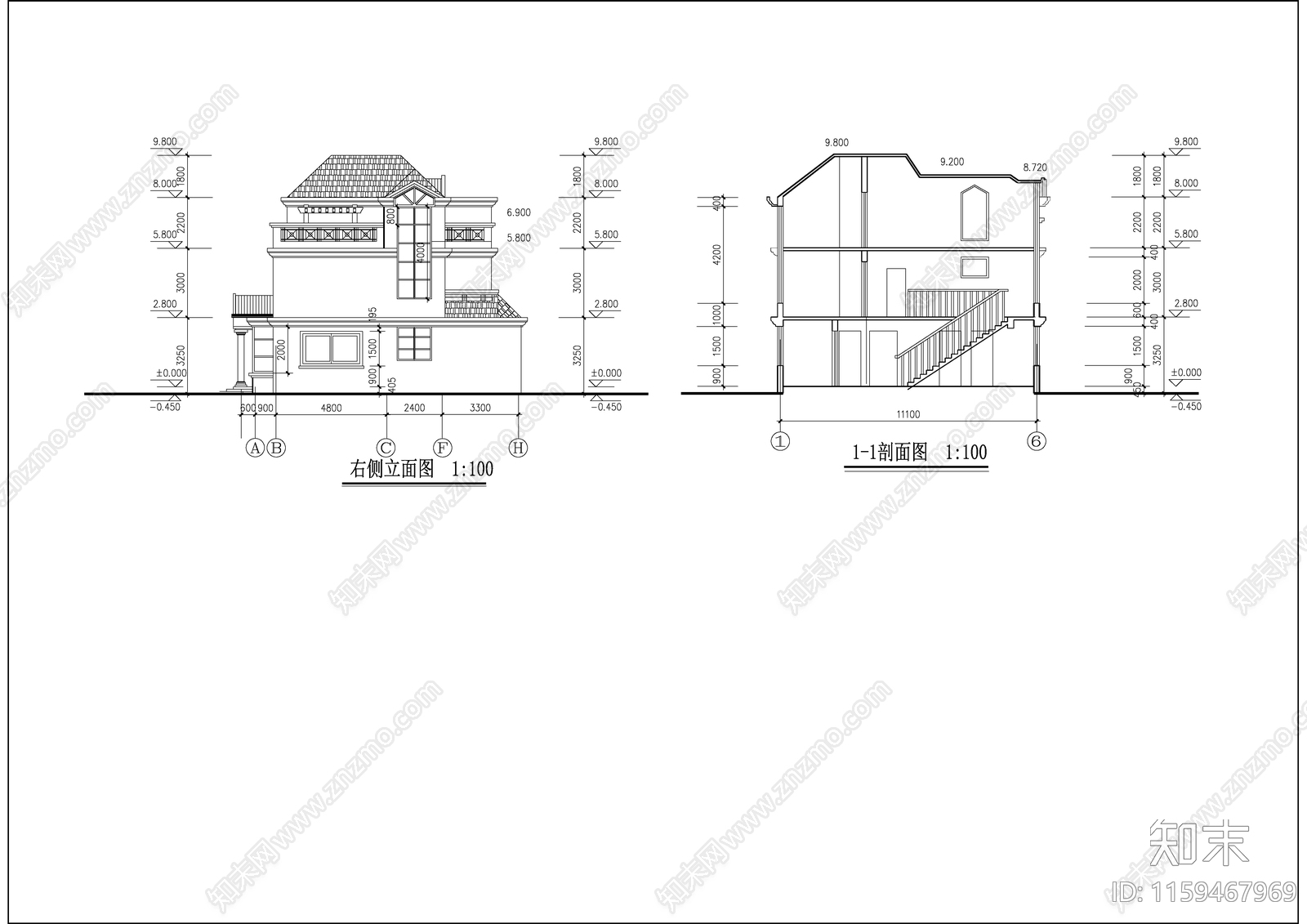 小区多层特色别墅建筑设计图纸cad施工图下载【ID:1159467969】