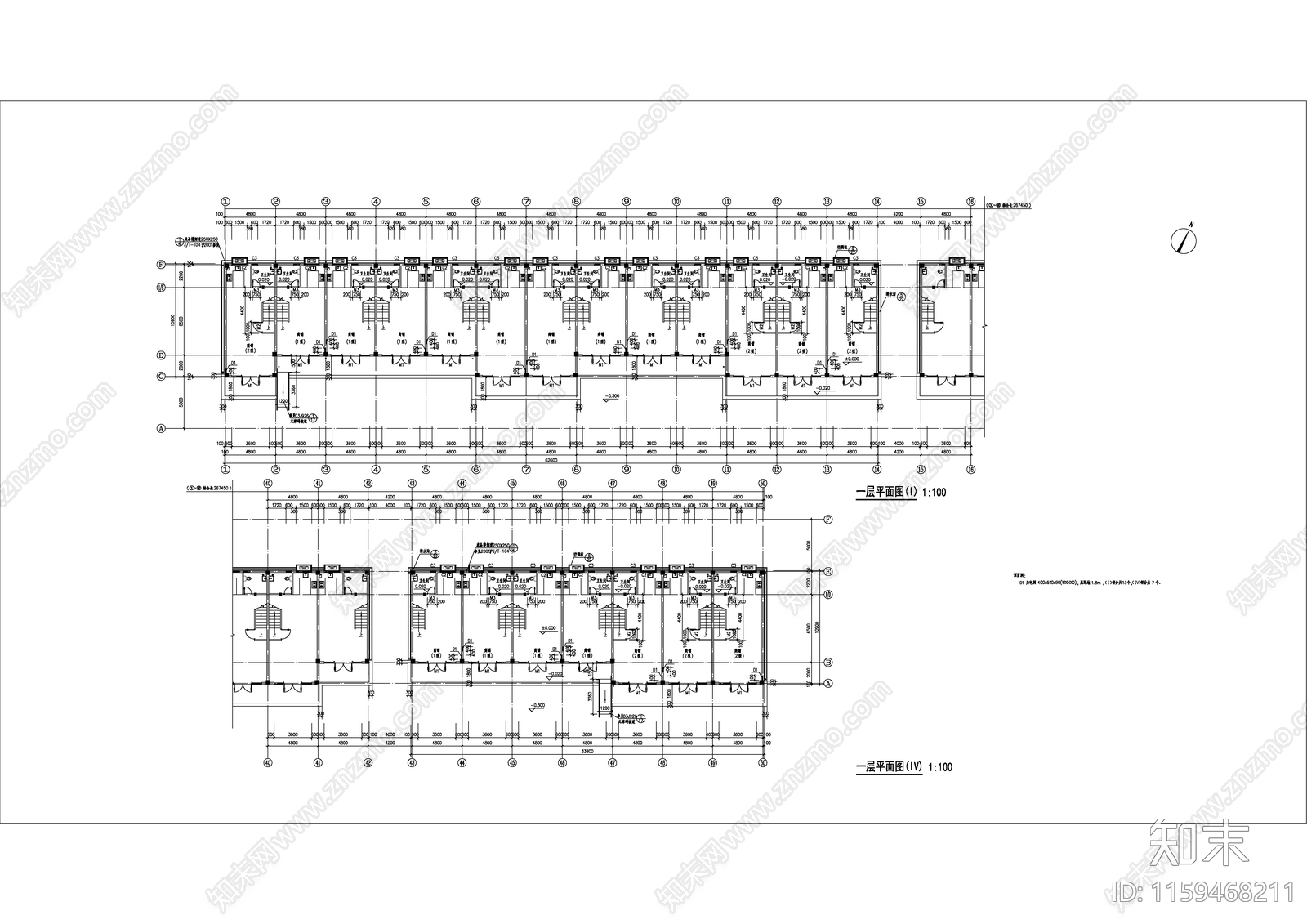 住宅区临街商铺建筑设cad施工图下载【ID:1159468211】