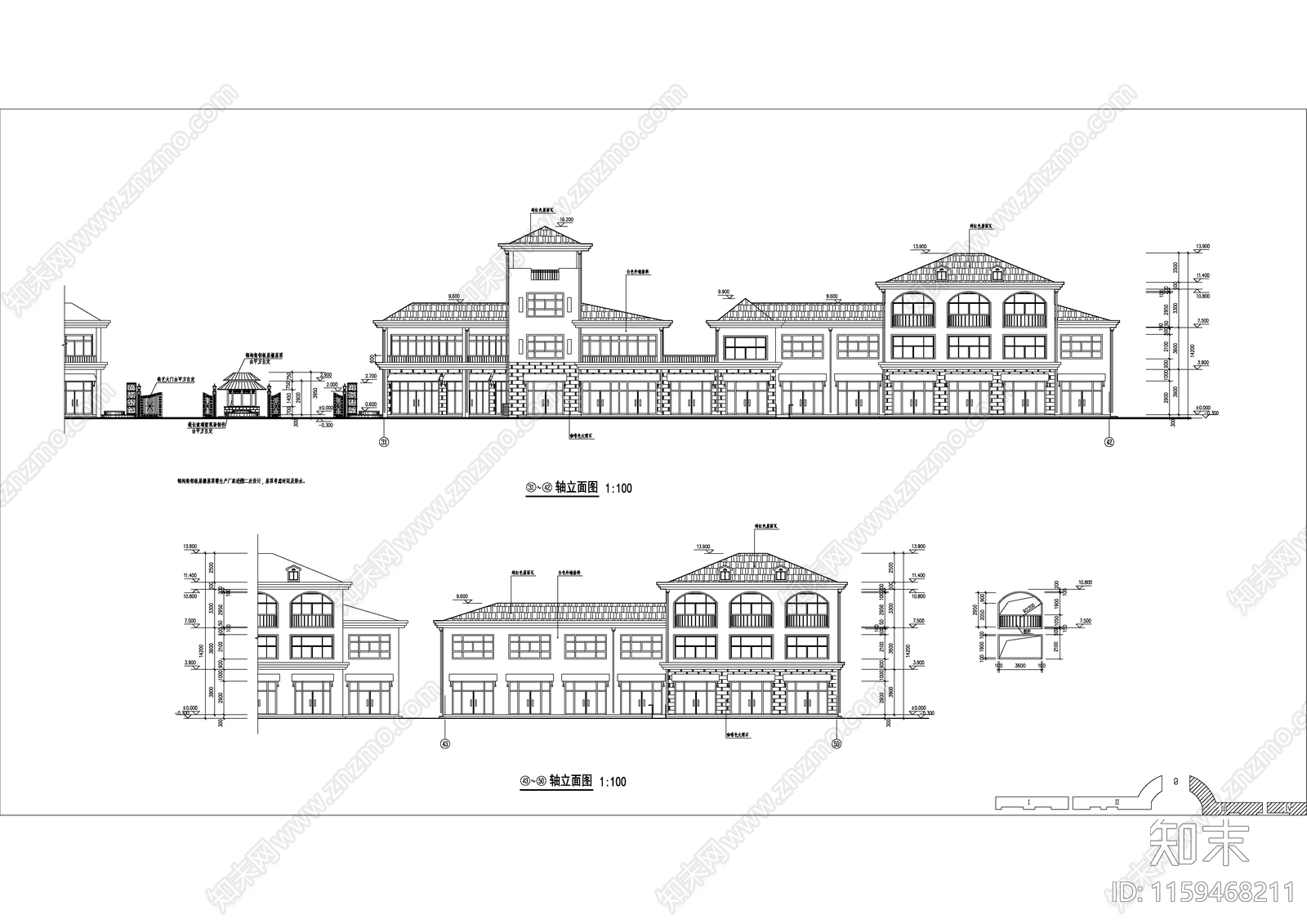 住宅区临街商铺建筑设cad施工图下载【ID:1159468211】