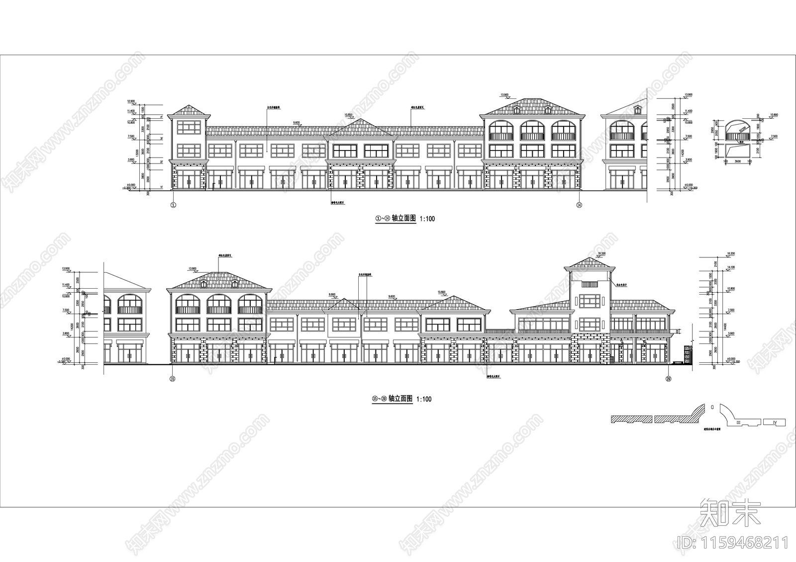 住宅区临街商铺建筑设cad施工图下载【ID:1159468211】