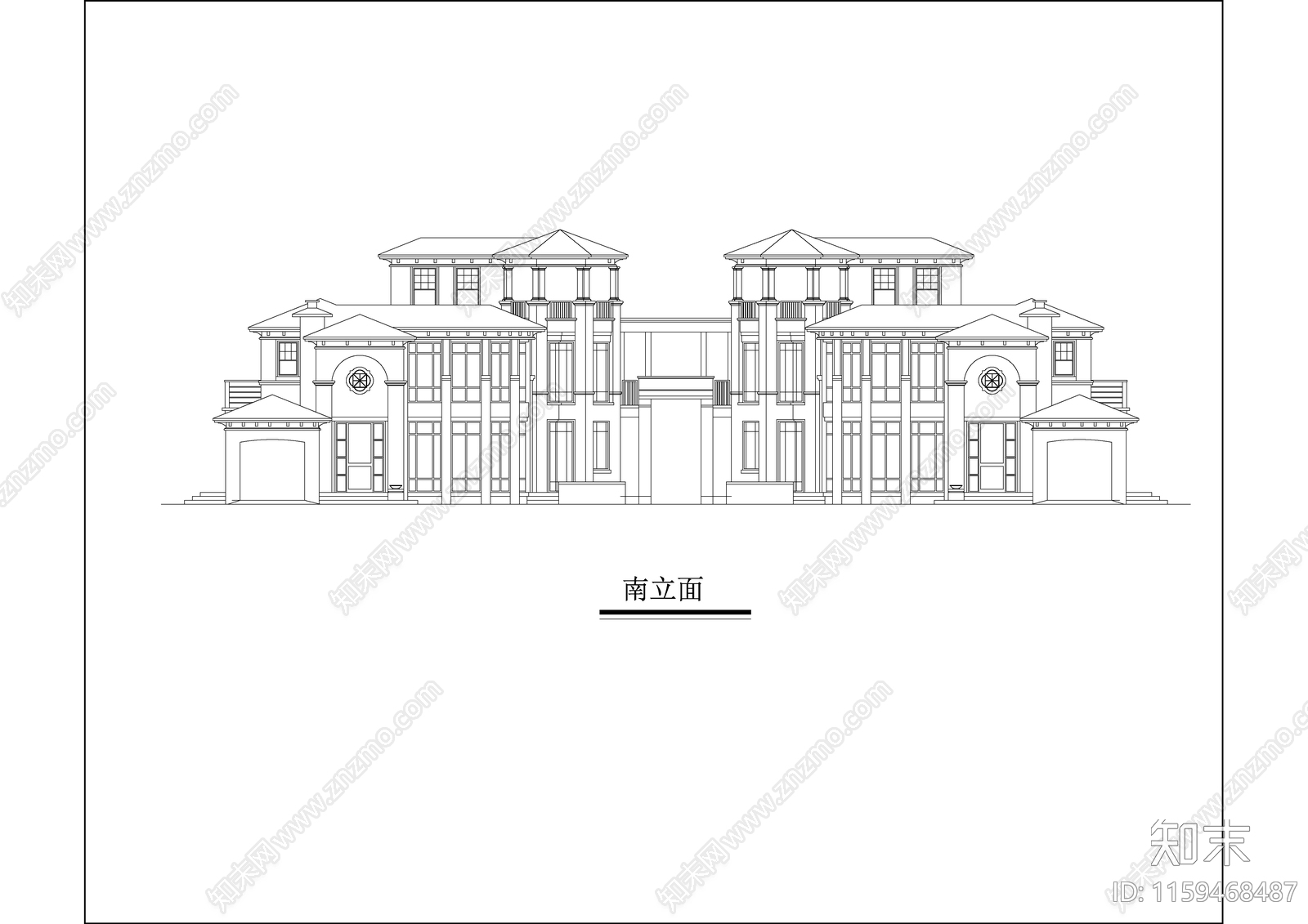 港湾别墅区三层别墅建筑设计方案图cad施工图下载【ID:1159468487】