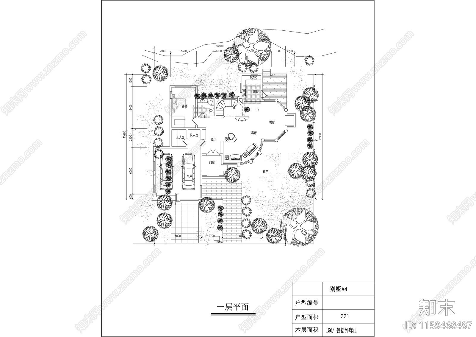 港湾别墅区三层别墅建筑设计方案图cad施工图下载【ID:1159468487】