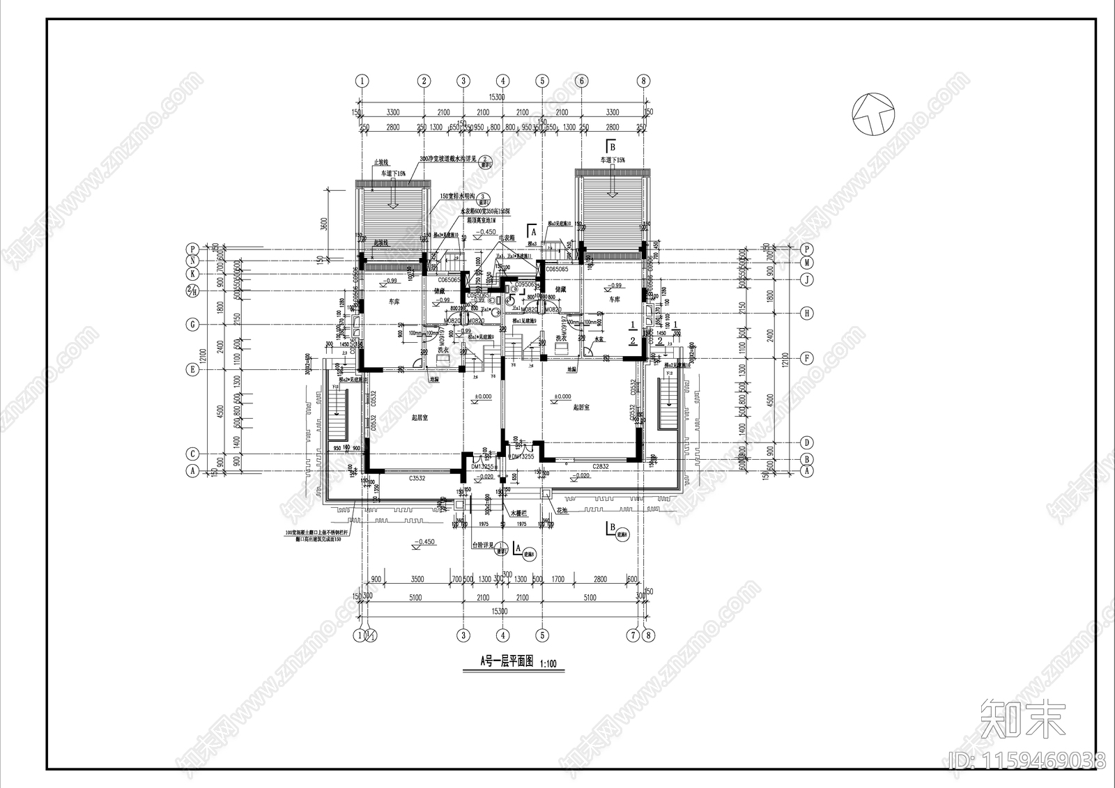 高档双拼别墅建筑设计CAcad施工图下载【ID:1159469038】