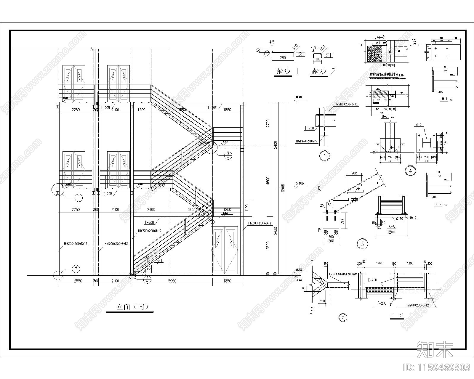 建筑室外消防钢结构爬梯结施工图下载【ID:1159469303】