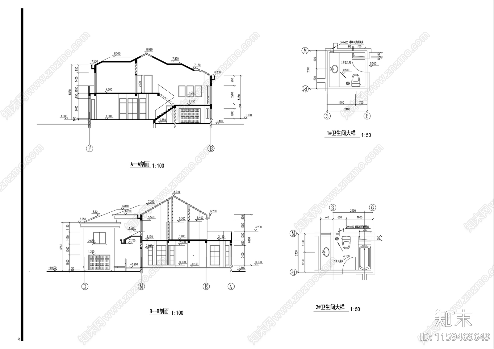 经典现代风格别墅完整建筑设计图cad施工图下载【ID:1159469649】